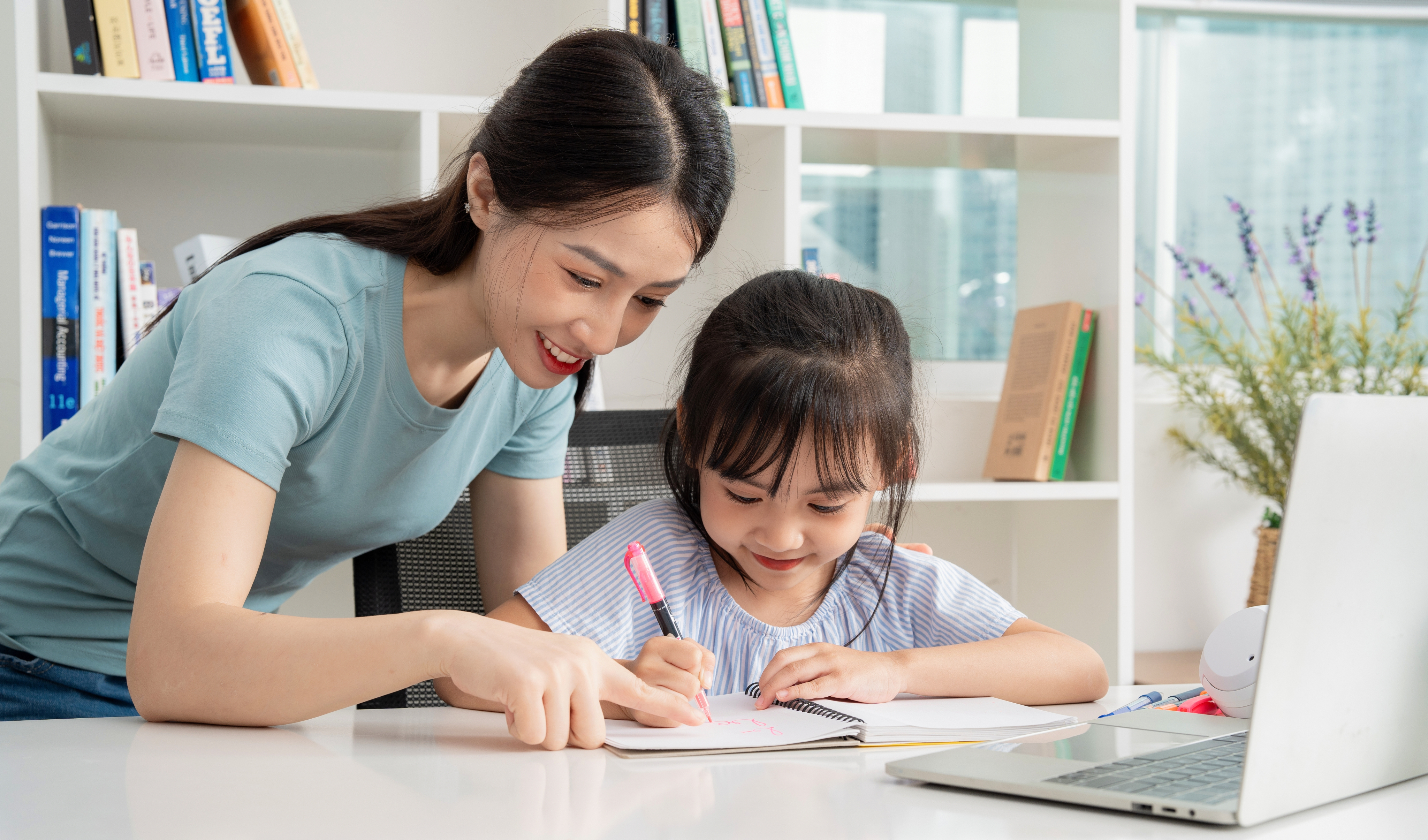 Caregiver supporting child